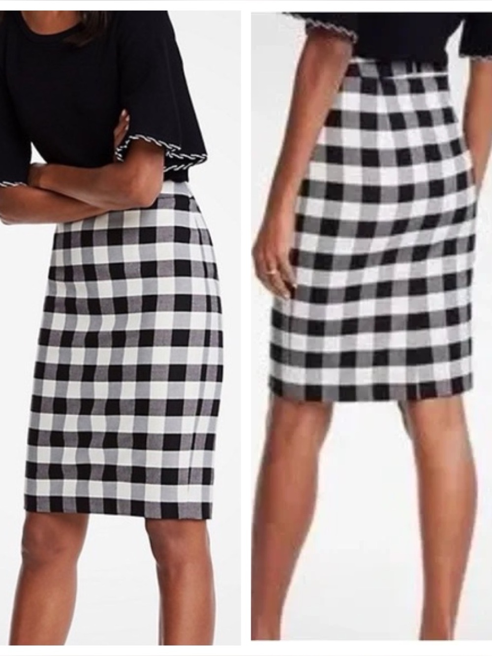 NWT LuLaRoe Cassie Navy Blue & White Checkered Knit Pencil Skirt - Picture 4 of 14
